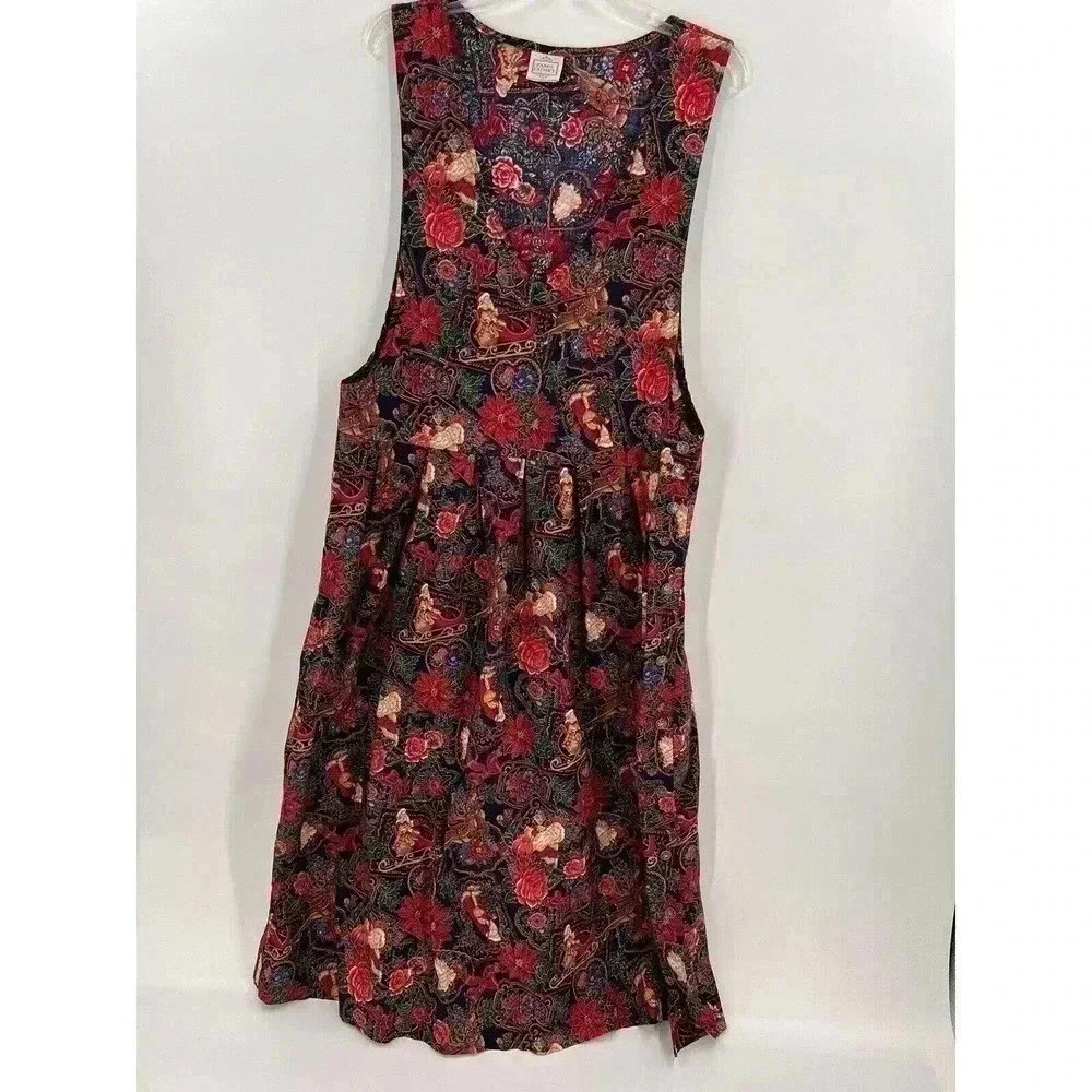 Vintage Pam's Closet Jumper Dress Size Large Santa Christmas Holiday Print EUC